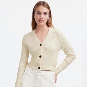 Madewell Bouclé-Knit V-Neck Cardigan Sweater Antique Cream Off White XXS